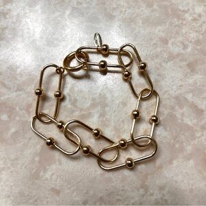 Serefina Gold Tone Paper Clip Link Bracelet | Toggle Clasp | 8”